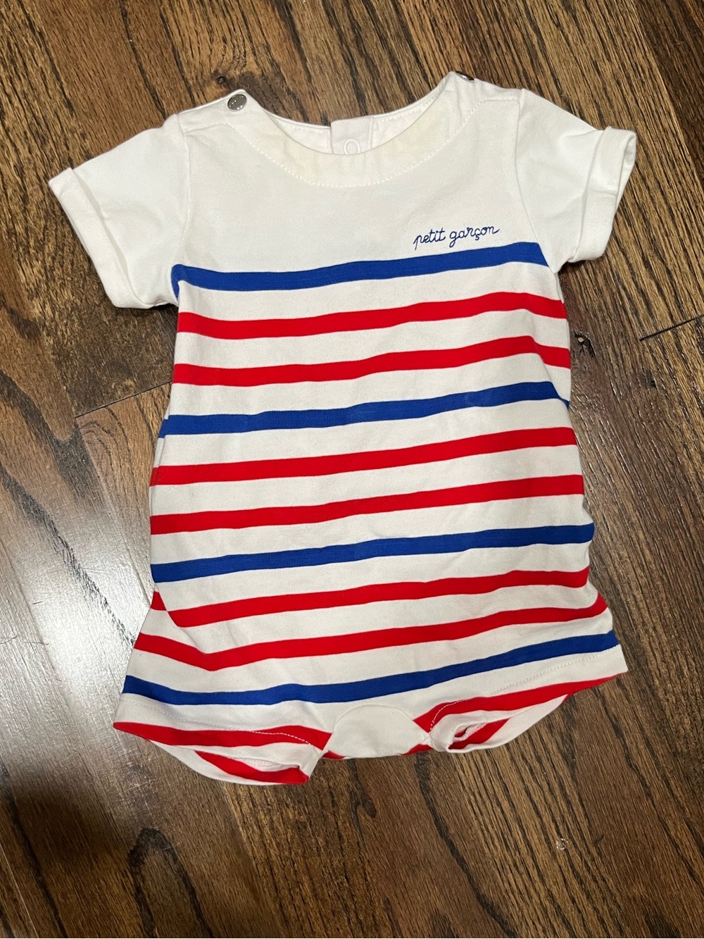Jacadi White Top with Red and Blue Stripes onesie 3m